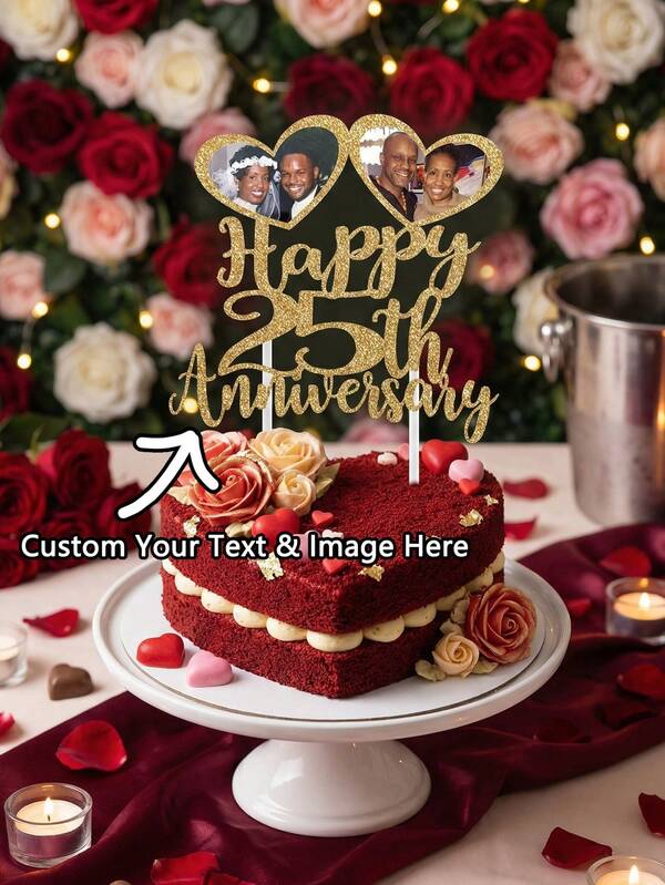 Customizable Happy Anniversary Photo Cake Topper - Personalized Cake Decoration For Any Year