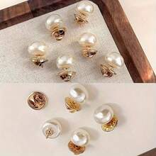 10-Piece Set Of Elegant Round Pearl Buttons- Seamless, Anti-Exposure Collar And Bra Buttons, Suitable For Shirts And Cardigans- White/Black - 白色 - 查看 9