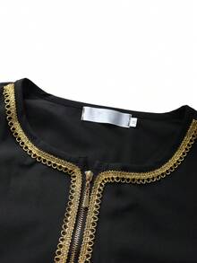 Áo choàng dài tay màu trơn dành cho nam, có khóa kéo và viền vàng, chất liệu nhẹ, thích hợp cho mùa xuân/hè, quà tặng lễ hội Trung Đông/Ả Rập cho bạn bè và gia đình. - màu đen - Xem 4