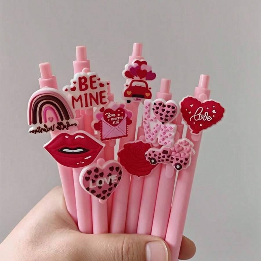 10支/5支装情人节系列创意圆珠笔，书写流畅。适用于学校用品、办公文具、节日派对礼物和情人节礼物。 - 彩色 - 查看 1