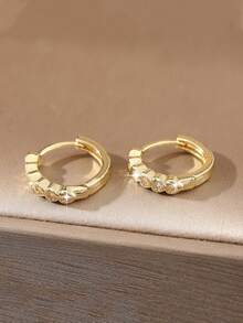 一对优雅的铜质心形圆环耳环，时尚别致的女士耳环 - 金色 - 查看 4