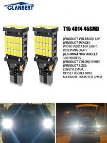 GLANBERT 2个高品质T10 W5W超亮汽车内饰阅读灯顶灯轮廓灯168 194 LED汽车楔形停车灯泡（白色） - A - 查看 12