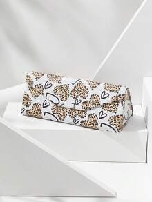 1pc Foldable Minimalist Heart-Shaped Glasses Case, Unisex Portable Casual Leopard Print PU Leather Box - Multicolor - View 13