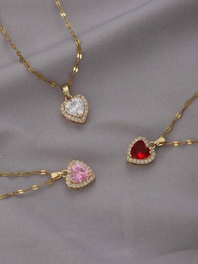 1 pieza Elegante collar con colgante en forma de corazón de cobre, cadena de acero inoxidable, circonita cúbica, regalo de joyería para niñas y mujeres, adecuado para uso diario, vacaciones, festivales de música, aniversarios, Día de San Valentín, regalo para novia/esposa