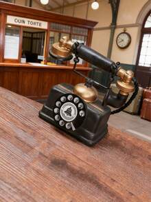 1pc Retro Telephone Design Decorative Ornament, Distressed Decor Piece Birthday Gifts Graduation - Black - View 3