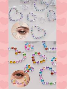 4张闪亮爱心、星星和珍珠点缀的魅力脸部贴纸套装 | 打造眼妆和派对造型 | 可爱奢华的情人节和节日风格 - 彩色 - 查看 4