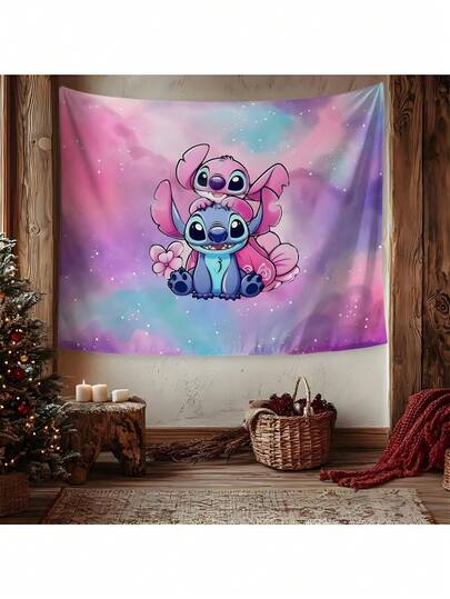 1件史迪奇卡通背景布，家居墙面装饰，适用于卧室、餐厅、节日派对、新年等场合