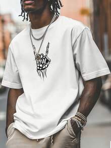 男士宽松骷髅印花圆领短袖T恤 | 精致设计 | 夏季必备 | 易于搭配 - 白色 - 查看 2
