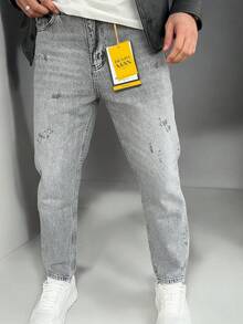 Men's Casual Loose Fit Dark Gray Ripped Loose Jeans - Dark Grey - View 2