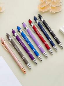 Customized Text/Logo Metal Push Button Pen, Aluminum Barrel Pen, Stylus Ballpoint Pen, Handwriting Touch Screen Pen, Thoughtful Gift For Family, Friends, Teachers, Parents, Colleagues, Great For Back To School, Graduation Season - Multicolor - View 6
