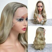 预拔发际线 13x4 渐变灰金色高清蕾丝前假发 高品质女士假发 耐热高级合成假发 派对日常角色扮演佩戴 - 彩色 - 查看 5