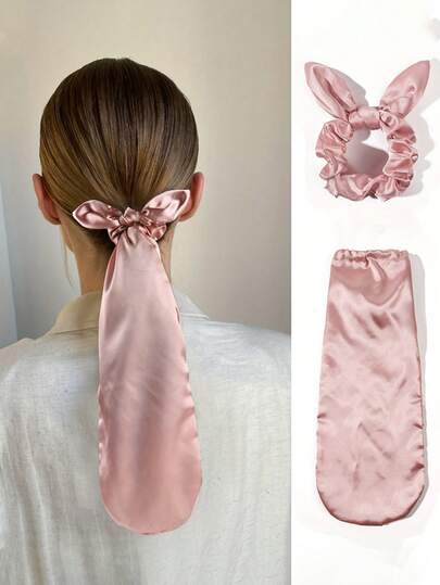 100% Silk Sleep Cap, Suitable For Sleeping And Daily Wear; 2-In-1 Silk Bow Hair Scrunchie With Silk Headband, Adjustable Elasticity, Suitable For Long And Curly Hair, For Women Hair Sleep Cap