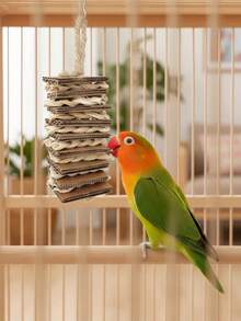 Natural Chewable Bird Toys Suitable For Parrots, Lovebirds And Small Pet Birds, Hanging Cardboard And Rope Shredding Toys For Beak Trimming And Stress Relief - Multicolor - View 7