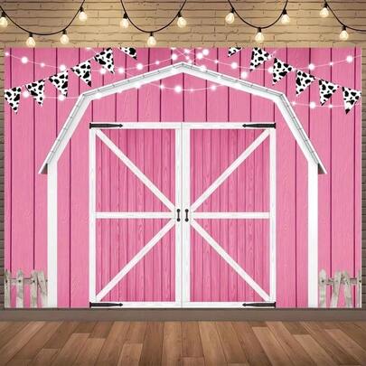 1pc Pink Rustic Barn Door Background Cloth, Farm Party Decor, Rural Scene Photography Prop, Suitable For Indoor/Outdoor Events. Multi-Size, Multi-Purpose Party Backdrop, Unisex - All Season Decor, Indoor/Outdoor Decor, Photography Studio Decor, Garden Decor, Party Decor And Phone Booth Decor, Western Cowboy Style, Photography Prop, Baby Shower Decor, Suitable For Party, Yard, Home Decor, Wedding, Confession Day And Valentine''s Day Themed Decor.
