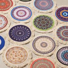 1pc Round Fringed Cup Mat Table Pad Retro Artistic Design For New Year Valentine Ramadan Home Party Supplies - Multicolor - View 4