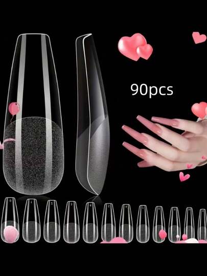 90/150片中号方形软胶美甲贴片，哑光透明全覆盖亚克力预制美甲贴片，家用DIY美甲延长贴片，美甲用品