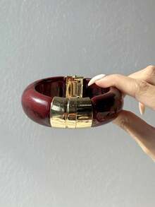 Vintage Burgundy, Black, Brown Striped Resin Bangle, Asymmetrical Geometric Starfish & Cross Wooden Bangle, Dystopian Punk Chic Jewelry, Charming & Elegant Accessories For Women, Suitable For Vacation & Music Festivals - Multicolor - View 13