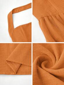 Women's Spring/Summer Sleeveless Zipper Pleated Dress, Casual Elegant Style, Suitable For Beach, Vacation, Date, Music Festival, Valentine's Day, Birthday Party And Other Occasions - Orange - View 11