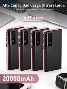 Banco de energía 20000mah carga rápida,Power Bank Batería Portátil  Con luz LED,Carga rápida incorporados Pantalla LED digital cargador portátil, - 4 piezas - Ver 12