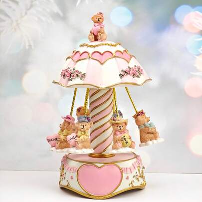 旋转可爱小熊音乐盒，情人节/生日/毕业/结婚礼物，家居装饰，卧室摆件