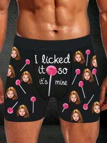 1条定制人脸印花男士三角裤，个性化内裤，防卷边腰带短裤，可定制照片印花平角内裤，男友/老公礼物，定制，个性化礼物，周年纪念，节日，男友卧室/客厅理想礼物，节日男友卧室/客厅理想礼物，定制照片拳击短裤，闪亮情侣新款，彩色定制，睡衣套装，情侣装 - 彩色 - 查看 1