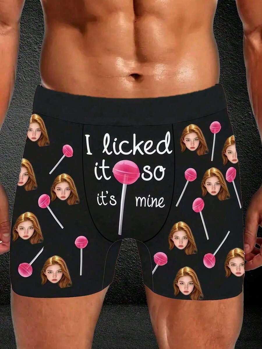 1条定制人脸印花男士三角裤，个性化内裤，防卷边腰带短裤，可定制照片印花平角内裤，男友/老公礼物，定制，个性化礼物，周年纪念，节日，男友卧室/客厅理想礼物，节日男友卧室/客厅理想礼物，定制照片拳击短裤，闪亮情侣新款，彩色定制，睡衣套装，情侣装 - 彩色 - 查看 1