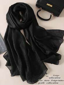 1 chiếc khăn choàng nữ phong cách Bohemian, màu trơn, in họa tiết, chất liệu lụa satin thời trang, chống nắng, thích hợp dùng khi đi biển và khi trời lạnh, phối cùng váy. - JNF - Xem 4