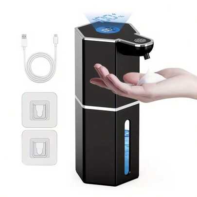 1 pieza Dispensador de jabón de espuma con sensor automático, 360ml montado en la pared o de escritorio para baño/cocina, dispensador de jabón de manos inteligente, recargable por USB 1200mAh con sensor y 4 niveles de ajuste, lavamanos de espuma automático para baño, cocina, oficina