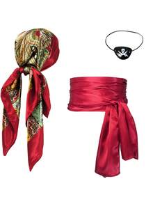 1/3pcs Christmas New Satin Satin Fabric Holiday Funny Cosplay Medieval Renaissance Pirate Headband And Belt Accessories With Pirate Mask, Suitable For Valentine's Day Masquerade Party, Magic Costume Props, New Party Outfit - Multicolor - View 12