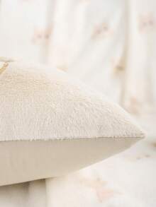 1pc/2pcs Easter Decorative Pillow Cover, Rabbit Design With Gold Sequins Embroidery And Bow, Plush, For Living Room Sofa, Holiday Gift, Spring/Summer - Champagne - View 4