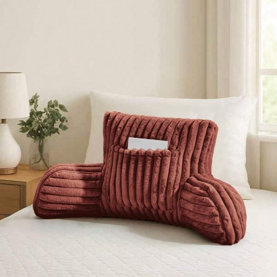 Cuddle Chair Pillow Ultra Soft Back Support Sofa Cushion With Arms Ribbed Fleece - Rust - View 1