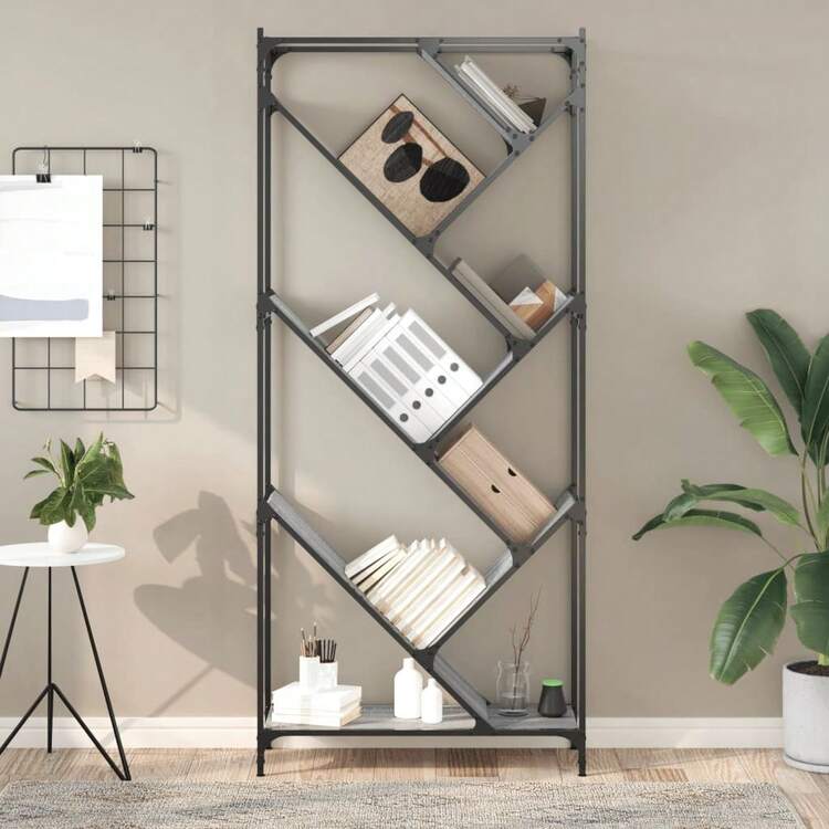 vidaXL Bibliothèque sonoma gris 79x30x180 cm made of engineering and metal - Grigio - Visualizzare 3
