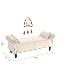 Ottoman Storage Bench,Sofa Bench,Foot Rest Stool,Velvet End Of Bed Bench,Storage Box With Lid, Entryway Bench,168 KG Load Capacity - Rice - View 7