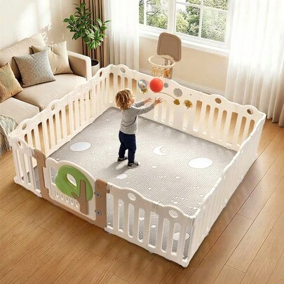 SUN YEE Kids Playpen 16 Panels Foldable Baby Safety Gate With Shoot Hoops