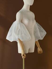 1 Pair Organza Princess Sleeve Cuffs, White Puffy Tulle, Suitable For Bride Wedding, Banquet, Party, Travel Photography Women's Accessories - 白色 - 查看 2