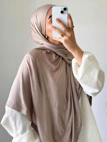 1pc Women's Jersey Hijabs, Minimalist Classic Solid Color Elegant Casual Edged Scarf, Premium Knit Modal Jersey Hijabs Scarf, Long Turban Style Headscarf Suitable For Daily Life, Outings And Gatherings,Accessories,Beach Towel - Multicolor - View 3