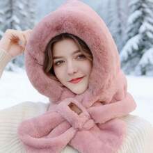 1件套冬季毛绒帽子围巾二合一，高品质保暖连帽围脖