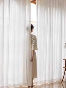 1pc Translucent Curtain With Rod Pocket, Heat Insulation & UV Protection For Bedroom, Balcony, Living Room - White - View 7