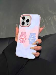 Estuche para teléfono con patrón de amor de oso rosa y azul compatible con estuches para teléfonos   17  16 Pro Max  15 Pro Max  13 y  12 Duradero, a prueba de golpes y elegante Un gran regalo para familiares, amigos, seres queridos y novios. - Rosa - Ver 4