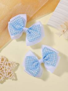 2pcs/Set Double-Layer Bow Hair Clips Set, Versatile & Cute, Suitable For Back To School Season - Baby Blue - View 4