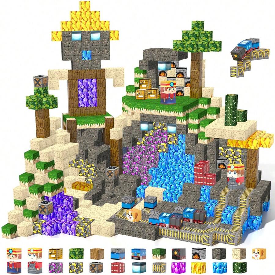 300pcs Magnetic Building Blocks, Magnetic Stacking Cube Toys, Suitable For Children To Build Desert Railway World, STEM Educational Toys, Sensory-Montessori-Autism-Magnetic Toys, Great Christmas Birthday Gift For Boys And Girls - Multicolor - View 1