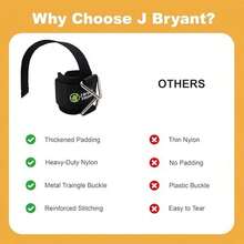 J Bryant Fitness - Correas de muñeca para levantamiento de pesas y máquinas de cables, puños acolchados de primera calidad con hebilla triangular resistente, ideal para entrenamiento de brazos - Negro - - Ver 4