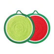 2pcs/Set Round 11.81inch(30cm) Cute Fruit Shaped Heat Insulation Placemats, Thick Woven Rope Braided Insulation Mats, Suitable For Plates, Pots, Potted Plants