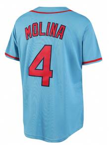 Boyfriend Style Men's  4 Blue Baseball Jersey Casual Short Sleeved Embroidered And Stitching V-Neck Button T-Shirt Party Sports Top - Màu xanh lam - Xem 2