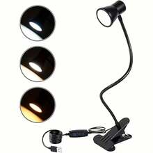 1 Piece LED Clip-On Table Lamp With Horn-Type Neck, Adjustable Neck, USB, Clip-On Lamp For Cabinet, Desk, Bedside Or Book, For Work, Reading, Crafts, Computer, Video Conferencing, Black - A - 查看 8