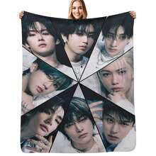 Stray K-Ids KPOP Blanket, Stray Merch, SKZOO Characters Blankets, Bedroom Bedding,Cozy Cute Gift For Stay Fandom - Black and White - View 1