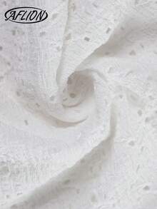 Aflion Women's White Solid Square Neck Camisole Top With Hollow Embroidery Lace-Up And Ruffle Hem, Cotton Fabric, Lightweight And Breathable, Casual And Versatile, Suitable For Spring/Summer, Date, Daily Wear, Carnival - White - View 5