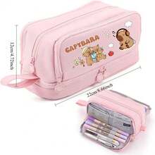 Capybara 6pcs Cute Erasable Retractable Gel Ink Pens - 0.5mm Fine Point Blue Ink, Cartoon Writing Office School - Women Girls Boys,Large-Capacity Multi-Layer Pencil Case,Back To School Supplie Essentials Cartuchera Escolar Office Supplies Valentine's Day Gifts