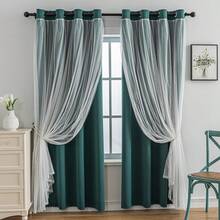 Blackout And Sheer Layered Solid Window Curtain Panel Pair With Grommet Top, 52Wx63L, Black - Home Decor - 深綠色 - 查看 8
