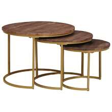 vidaXL Tables basses gigognes 3 pcs Bois de mangue massif et acier - Tabac - Voir 1